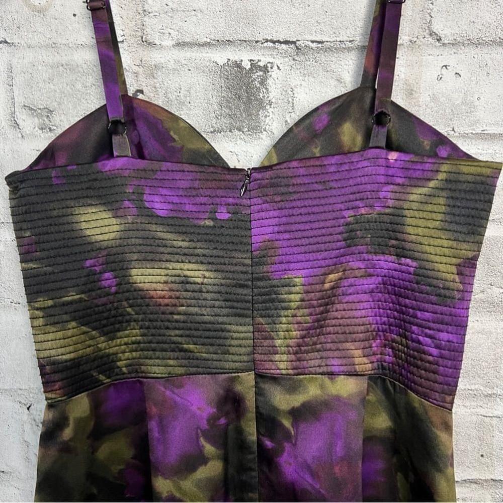 Vintage 90s Black Purple Floral 100% Silk Corset Cocktail Bodycon Party Dress - Picture 8 of 12
